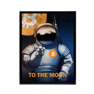 Artery8 Bitcoin To Moon Crypto Astronaut Framed Canvas Wall Art Print in Blue | Size: W24 x H32