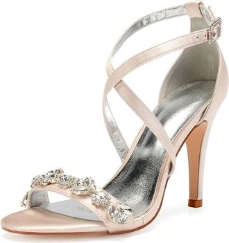 Generic Womens High Bridal Open Toe Ankle Strap Heels Stilettos Sexy Dress Shoes Wedding Bridal Pumps Sandals 10.5Cm,Champagne,6 UK