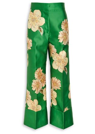 Alemais Alemais Sage Floral-print Satin Trousers - Green - 6 (UK6 / XS)
