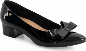 Andrea Womens Low Heel Bow Block Pumps In Black Patent