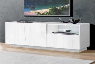 Dmora Dmora - Mueble De Televisi&oacute;n Dlandon, Aparador Bajo Para Sal&oacute;n Con 2 Puertas, Base Soporte Tv, 100% Made In Italy, Cm 150x43h46, Blanco Brillo