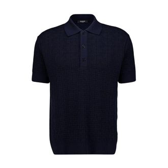 Balmain Monogram Knit Polo Shirt - male - Balmain - Round-neck Knitwear - Blue - L - Knitwear