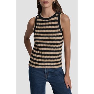 DKNY Stripe Rib Knit Sleeveless Top in Travertine/Black at Nordstrom Rack, Size Xx-Small