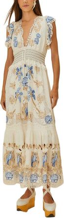 Farm Rio Farm Rio Linen-Blend Romantic Richelieu Maxi Dress