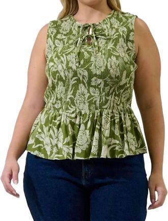 Sugarlips Olivia Floral Smocked Peplum Top - Plus In Olive