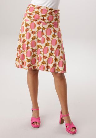 Aniston Sommerrock ANISTON SELECTED, Damen, Gr. 36, beige, pink, camel, khaki, schoko, Single Jersey, Obermaterial: 95% Viskose, 5% Elasthan, bedruckt, gemust