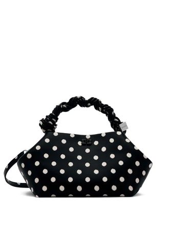 Ganni small Bou polka-dot tote bag - women - Polyurethane/Polyester/Recycled Leather/Recycled Cotton/Organic Cotton - One Size - Black
