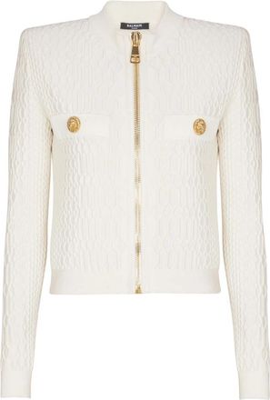 Balmain Crocodile Knit Jacket - Dames - Vesten - Beige - M - Polyester - Truien & Vesten
