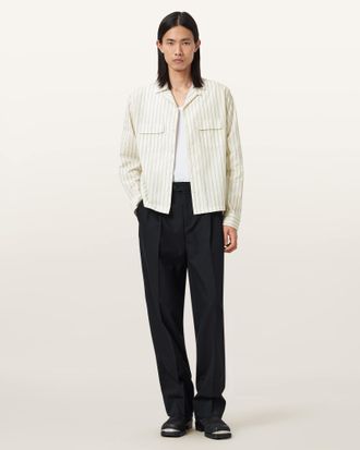 AllSaints Cotton/Polyamide Stanley Striped Long Sleeve Shirt, Size: XXL