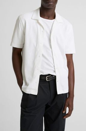 Vince Mesh Knit Camp Shirt in Optic White at Nordstrom, Size Xx-Large