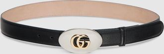Gucci Belt With Double G Plaque Buckle, Black, Leather
