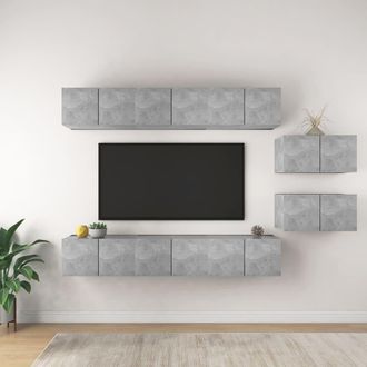 vidaXL Vidaxl - Set Muebles De Sal&oacute;n Tv 8 Pzas Madera Ingenier&iacute;a Gris Hormig&oacute;n