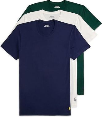 Polo Ralph Lauren Classic Fit Cotton Crew Undershirt 3-Pack Mens T Shirt Cruise Navy/White/Moss Agate : SM