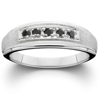 Pompeii3 Mens Black Diamond White Gold Ring Brushed Wedding Band Size Selectable