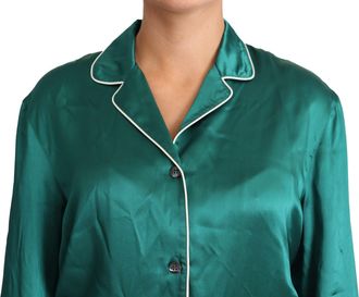 Dolce & Gabbana Womens Green Pyjama Blouse Silk Lounge Sleepwear Top
