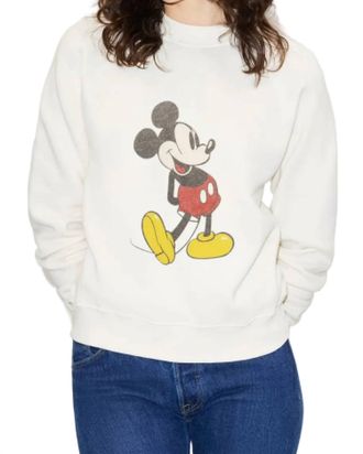 Re/Done Mickey Mouse Classic Crewneck Sweatshirt In Vintage White