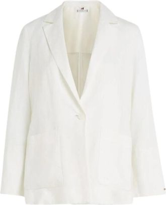 Tommy Hilfiger Linnen Casual Blazer - Dames - Blazers - Wit - L - Linnen - Jassen