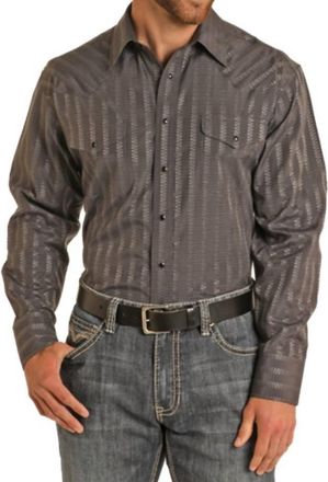 Panhandle Snap Western Dobby Shirt In Charcoal