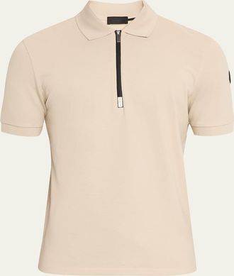Moncler Mens Logo Cotton Piquet Half-Zip Polo Shirt