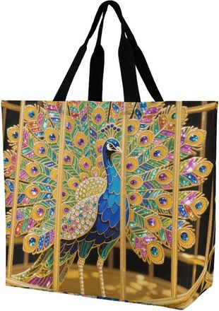 Generic Peacock Shoulder Bag Reusable Carry Bag Large Capacity Shoulder Bags For Work Yoga Daily Use