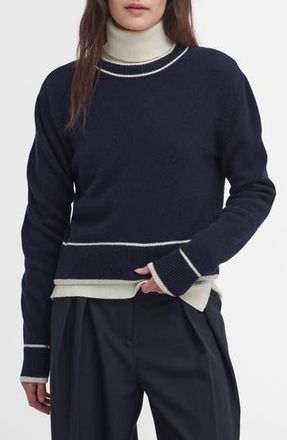 Barbour Rochelle Tipped Crop Wool & Cotton Sweater in Navy at Nordstrom Rack, Size 14