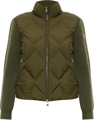Moncler Cardigan Met Gewatteerd Voorpand - Dames - Vesten - Groen - S - Wol - Truien & Vesten