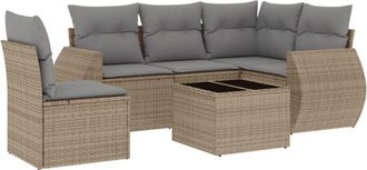 vidaXL Juego De Sof&aacute;s Jard&iacute;n Con Cojines 6 Pzas Rat&aacute;n Sint&eacute;tico Beige Vidaxl