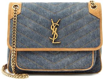 Saint Laurent Denim Suede Monogram Niki Medium Shoulder Bag (Authentic Pre-Loved)
