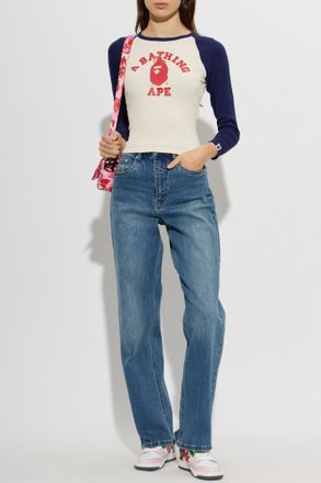 A Bathing Ape T-shirt With Logo, Womens, Cream