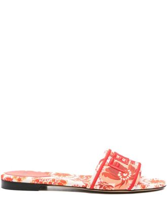 Fendi logo-embroidered slides - women - Fabric/Fabric/Calf Leather/Calf Leather - 36 - Neutrals