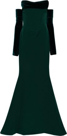 Rhea Costa Raven crepe gown - women - Polyester/Polyester/Spandex/Elastane/Spandex/Elastane - 40 - Green