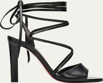 Christian Louboutin 100mm Fanny Randa Leather Ankle-Tie Sandals