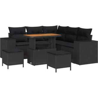 vidaXL Conjunto De Sof&aacute; De Jard&iacute;n Con Coj&iacute;n Con Almohada 8 Pcs Negro