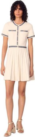 Maje Pleated knit short dress in Ecru at Nordstrom, Size 40 Eu