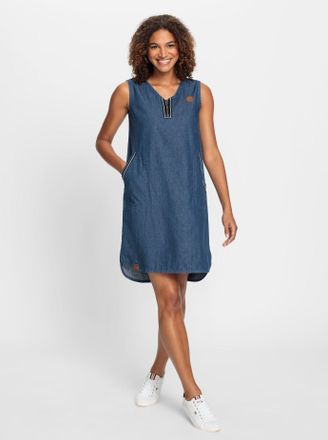 Casual Looks Jeanskleid CASUAL LOOKS Jeans-Kleid, Damen, Gr. 40, Normalgr&ouml;ssen, blau (blau, stone, washed), Denim/Jeans, 100% Baumwolle, unifarben, kurz, V-Ausschn