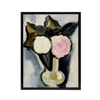 Artery8 Pink & White Flowers in a Vase Hartley Black Framed Canvas Wall Art | Size: W24 x H32