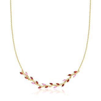 RS Pure by Ross-Simons Garnet and. Pink Topaz Leaf Necklace in 18kt Gold Over Sterling