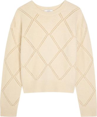 Vince Textured Argyl Wool Jumper - Cream - S (UK8-10 / S)