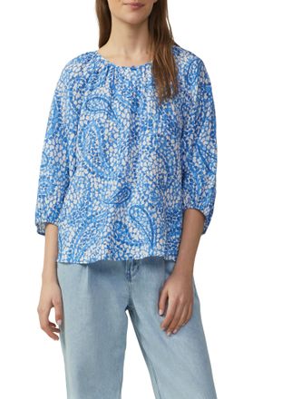 s.Oliver Klassische Bluse S.OLIVER, Damen, Gr. 34, blau (french blau), Obermaterial: 81% Viskose, 19% Polyamid, bedruckt, relaxed fit taillenbedeckt, Rundhals,