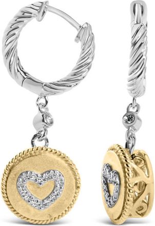 House of Brilliance 18K Yellow Gold Plated.925 Sterling Silver 1/8 Cttw Diamond Heart Medallion Drop and Dangle Earring