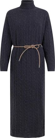 PESERICO Roll-neck Tricot Midi Jurk - Dames - Kleedjes - Blauw - M - Wol - Kleedjes