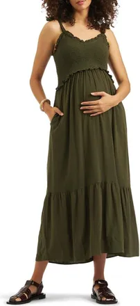 Ripe Brandi Shirred Dress in Khaki at Nordstrom, Size X-Large