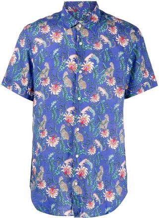 Peninsula all-over graphic-print shirt - men - Linen/Flax - L - Blue