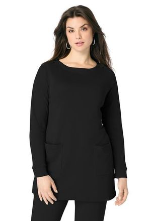 Roaman's Snap Button Boatneck Soft Knit Tunic in Black at Nordstrom, Size 16
