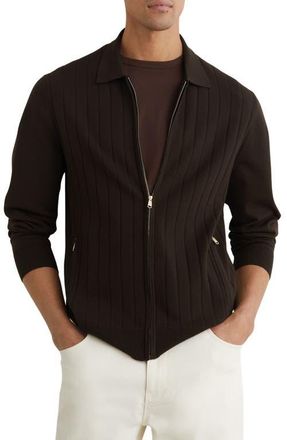 Reiss Marsh Wide Rib Zip Cardigan in Chocolate Brown at Nordstrom, Size Xx-Large