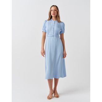 Ghost London Francis Round Neck Crepe Midi Dress in Light Blue at Nordstrom, Size 10