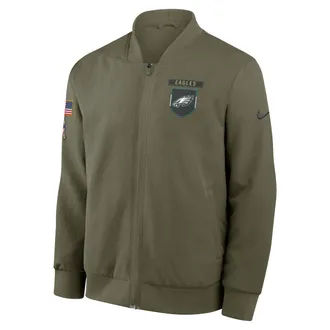 Nike Philadelphia Eagles Salute to Service Sideline Nike Mens NFL Full-Zip Bomber Jacket in Brown | 03AU0E1UA2R-L55
