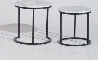 Maisons du monde Set de 2 mesas auxiliares de m&aacute;rmol y hierro negro