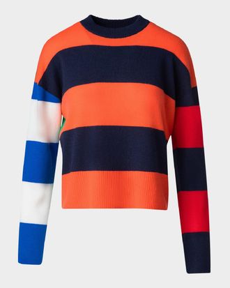 Akris Colorblock Striped Boxy Cashmere-Wool Sweater