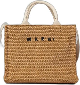 Marni Tassen, Dames, Bruin, ONE Size, Katoen, Kleine Raffia-look Tote Bag